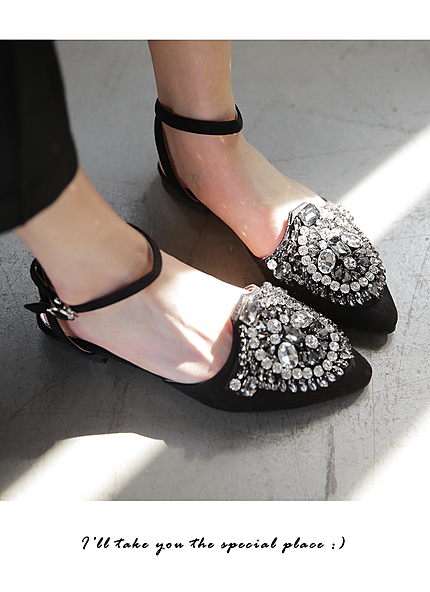 ジュエリーディテールクロスストラップフラットシューズ・全1色・s45720