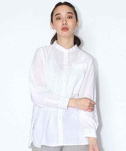 綿バンドカラーロングシャツ