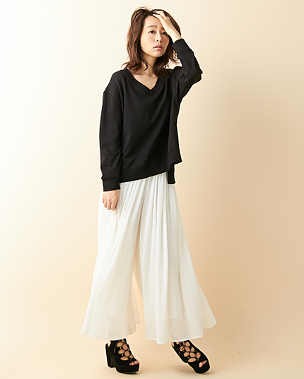 【美人百花6月号泉里香さん着用】シフォン楊柳ロング／スカンツ