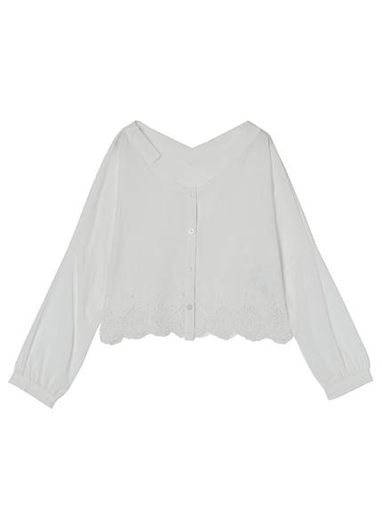 【FEMININE】コットンレースショートシャツ