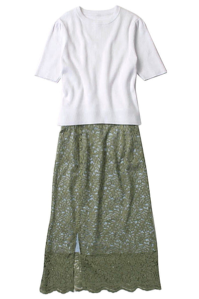 ニット×レースドッキングワンピース