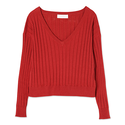 ストレッチリブワイドVネックニット