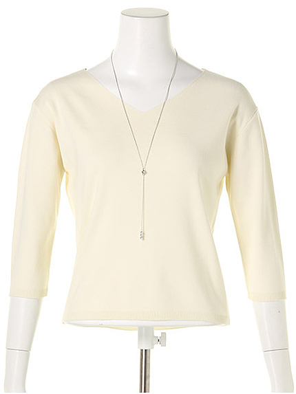 ネックレス付7分袖ニット