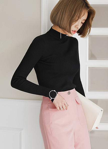 ハーフネックスリムフィットニットプルオーバー・全6色・e45759