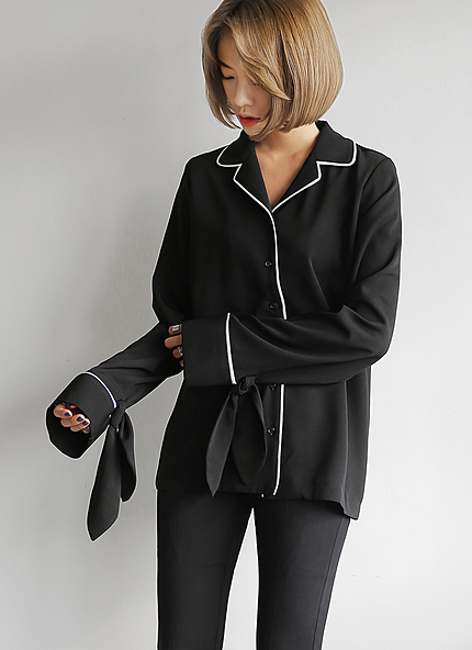 タイリボンカフスパジャマブラウス・全2色・t45780