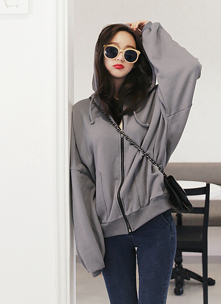 ルーズフィットフードジップアップパーカー・全3色・t43634