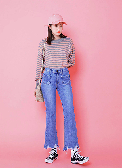 ハイウエストフレイドヘムブーツカットジーンズ・全1色・t46069