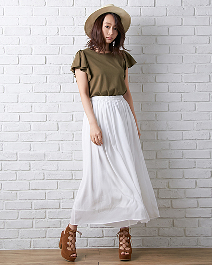 【美人百花6月号泉里香さん着用】シフォン楊柳ロング／スカンツ