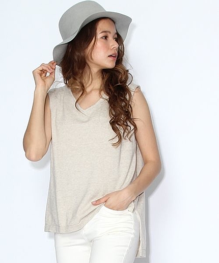 綿スラブ袖タックベスト