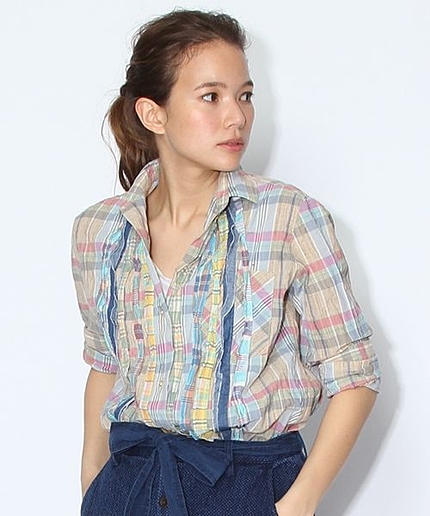 チェックハギハギリメイク風シャツ