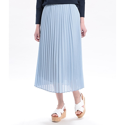 ウエストゴムプリーツミモレ丈スカート