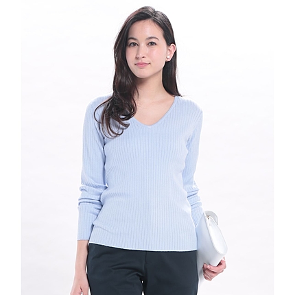 Vネックリブプルオーバー