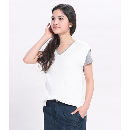 Vネックロングニットベスト