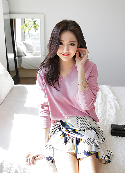 Vネックサイドスリットニットプルオーバー・全4色・t45770