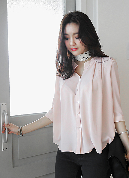 タックディテールバンドカラーブラウス・全4色・b45782