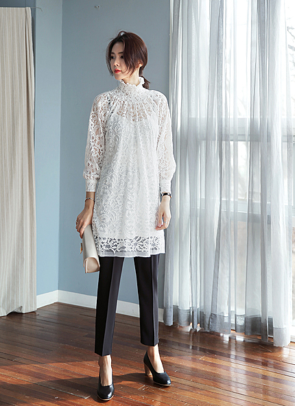 ぺチキャミソールSETフリルハイネックレースワンピース・全1色・e45784