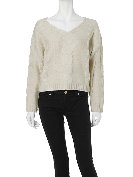 【DUO】 ケーブルVネックニット