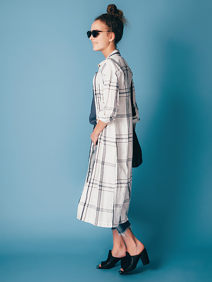 チェックロングシャツガウン