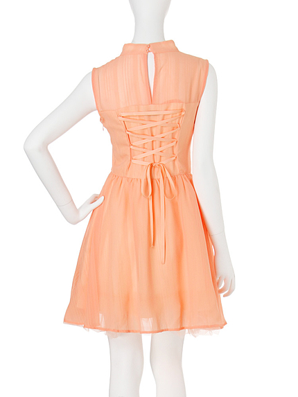 【sc】ハイネックレースアップシアーワンピース