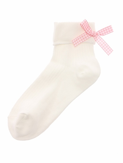 WEGO/折り返しチェックリボンソックス