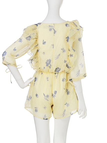 【sc】フラワーラッフルフリルロンパース