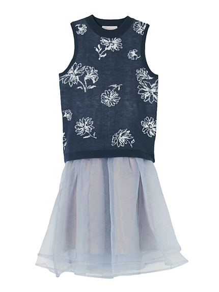 【se】フラワーニットコンビワンピース