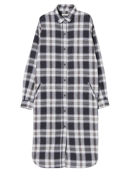 ワッシャーチェックロングシャツ