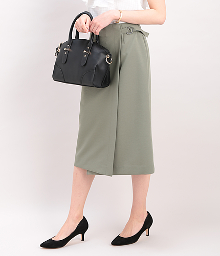 ミディ丈Iラインラップスカート