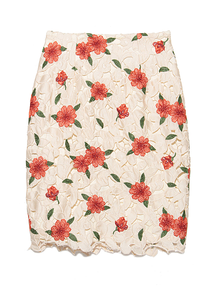 サテンレースタイトスカート