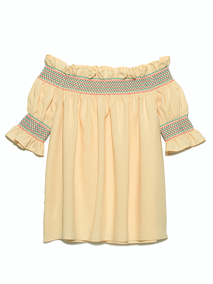 フリルオフショルトップス