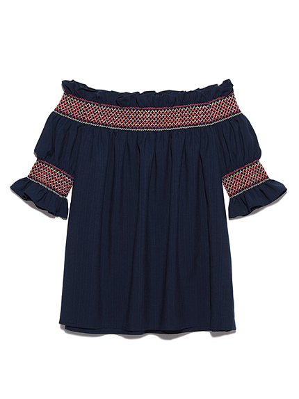 フリルオフショルトップス