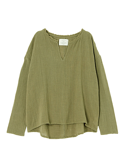 【Casual】ガーゼスリットネックブラウス