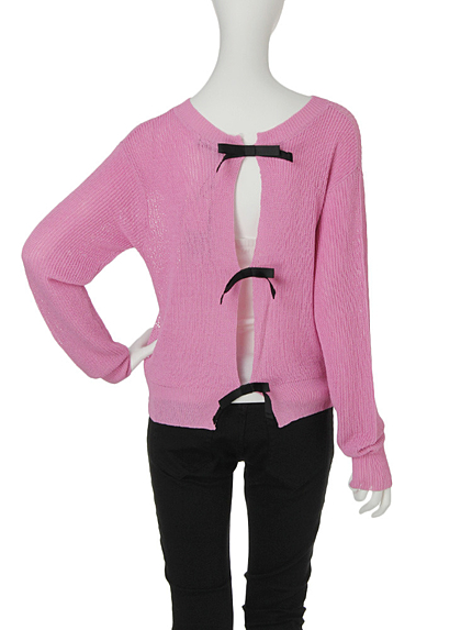 バックリボンニット