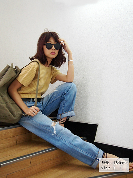 【Casual】ハーフスリーブリブニット