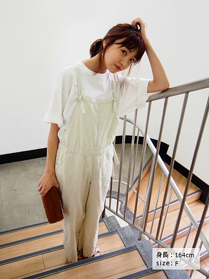 【Casual】リネン混デザインサロペット