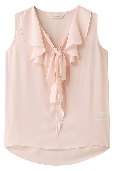 Vネックフリルボウタイブラウス