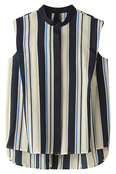 マルチカラーストライプノースリーブブラウス