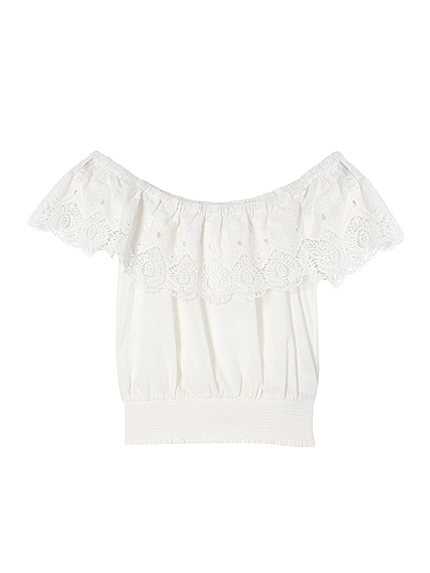 【FEMININE】コットンレースオフショルトップス