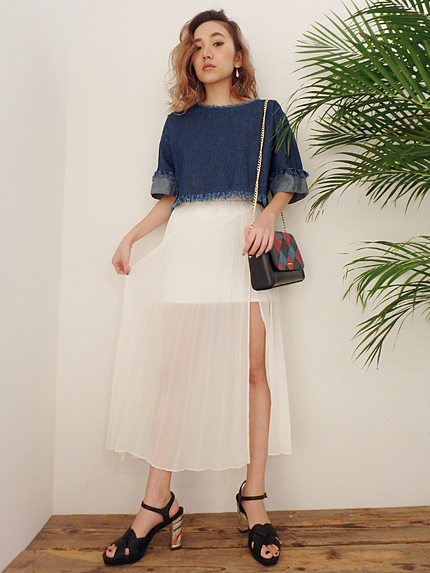 レイヤードプリーツロングスカート