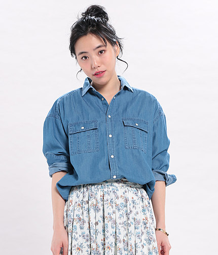 綿テンセルデニムルーズシャツ