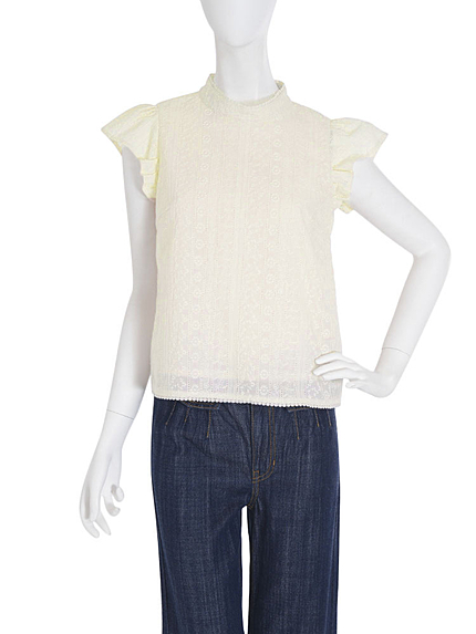 ストライプレースハイネックトップス