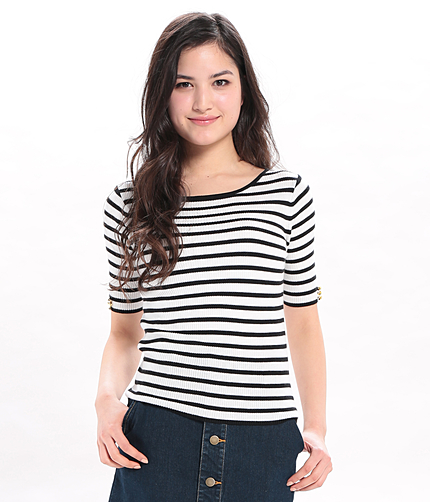 リブボーダーカットソー