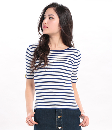 リブボーダーカットソー