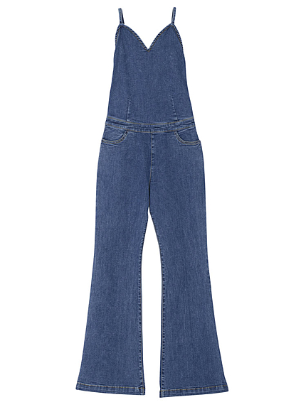 バッククロスストラップデニムオールインワン