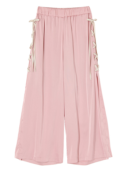 レースアップサテンワイドパンツ