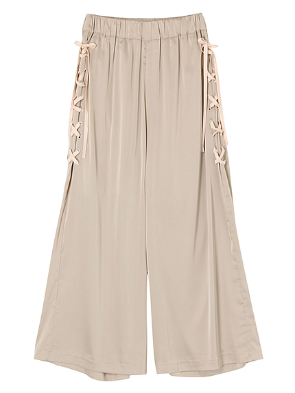 レースアップサテンワイドパンツ