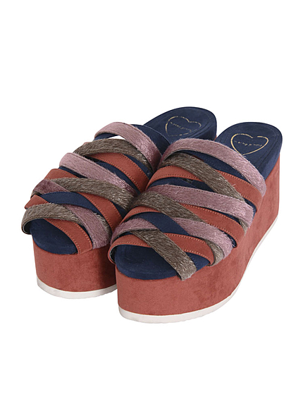 ミックスメッシュ厚底サンダル