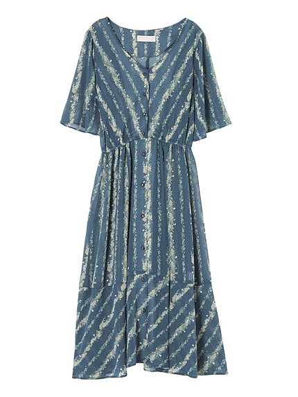 フラワーストライプマキシドレス