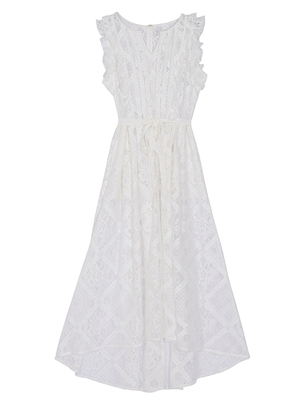 グラフィックレースフリルマキシワンピース