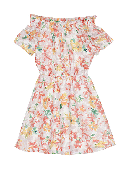 ペイントフラワー格子レースワンピース